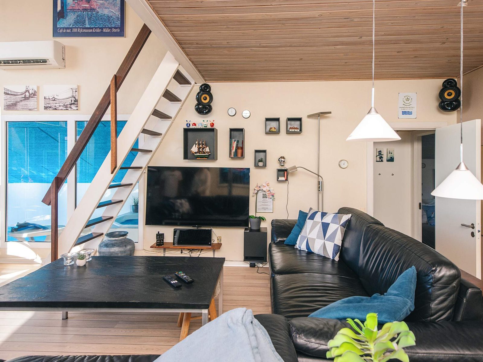 The television corner, with sofa and low table