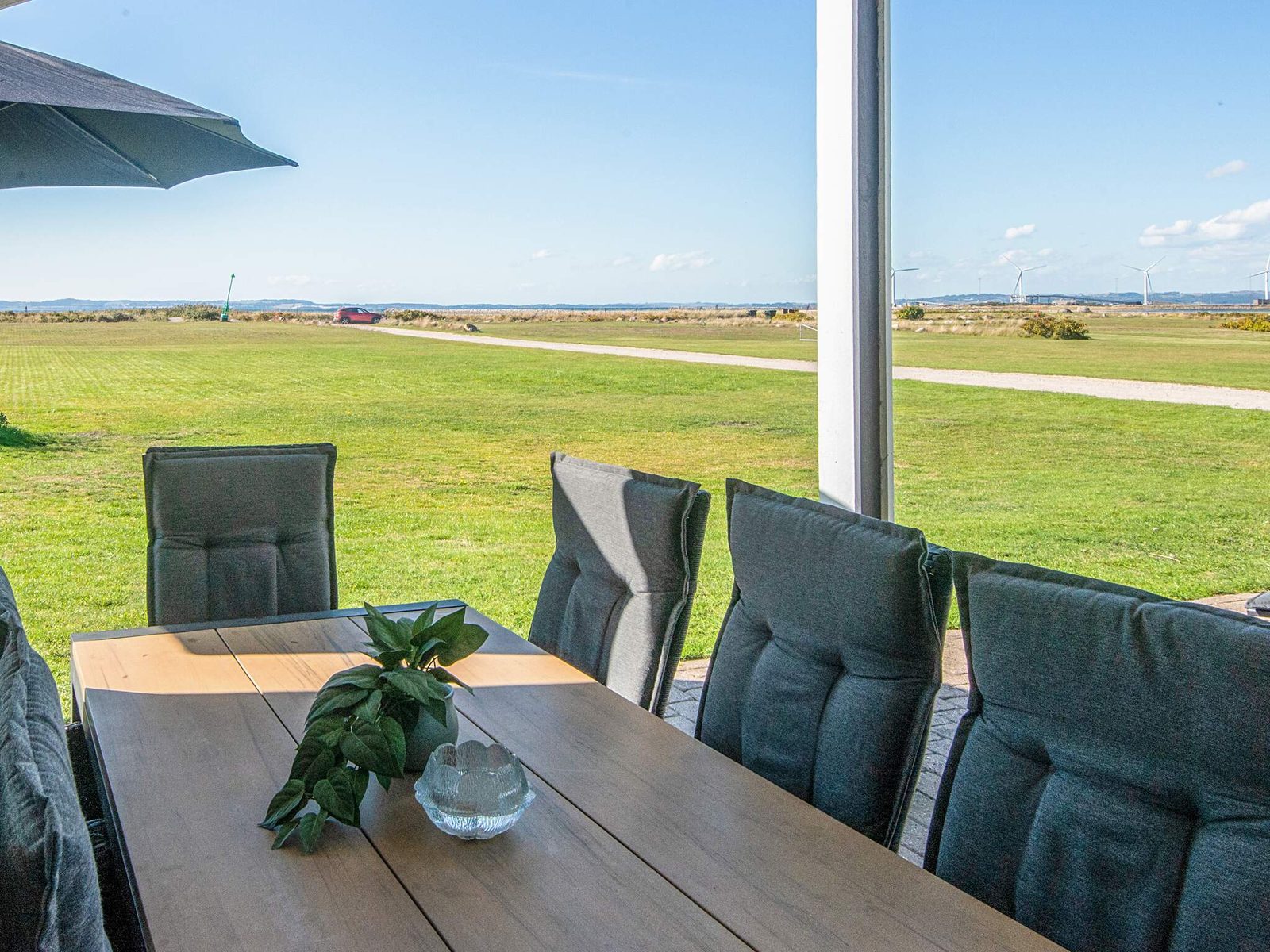 The terrace table, with open land beyond